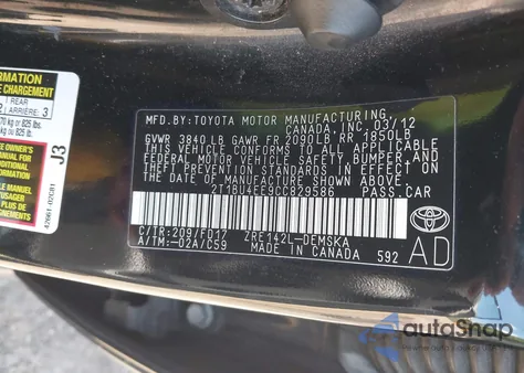 2012 Toyota Corolla S from USA, damaged, VIN 2T1BU4EE9CC829586